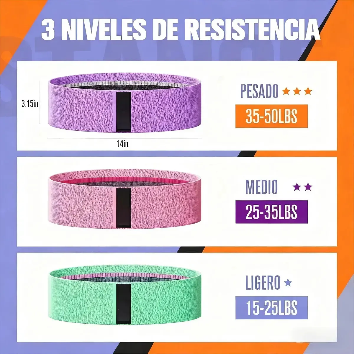 Set de Bandas de Resistencia para Ejercicio con Diferentes Niveles de Tensión — imagen 7