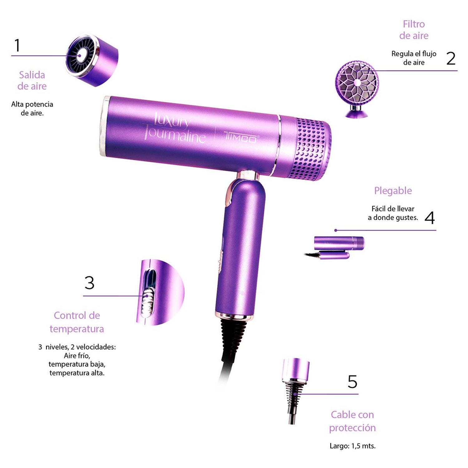 SECADORA CABELLO TIMCO SM3600 DIFUSOR Y BOQUILLA TURMALINA — imagen 3
