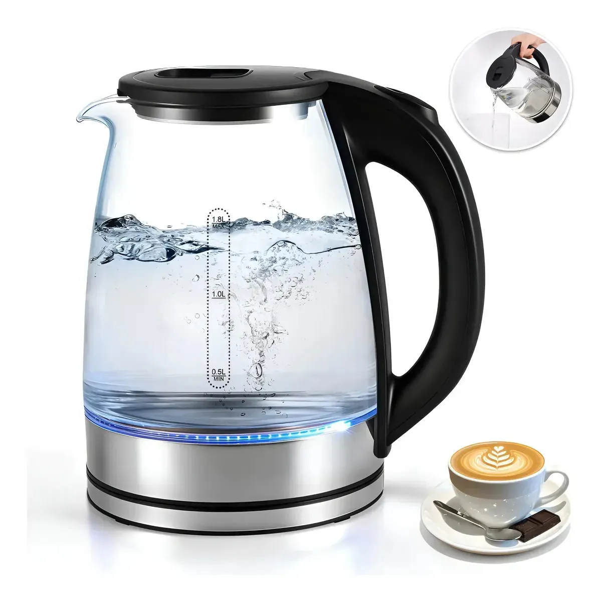 Tetera Eléctrica de Vidrio 1.8L con Apagado Automático — imagen 6