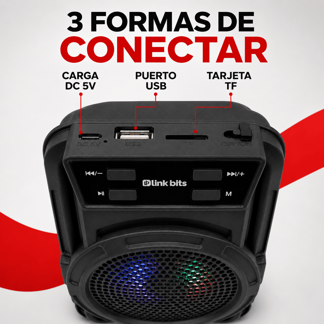 Bocina Link Bits inalámbrica bluetooth, radio FM, USB y microSD. 3 pulgadas — imagen 5