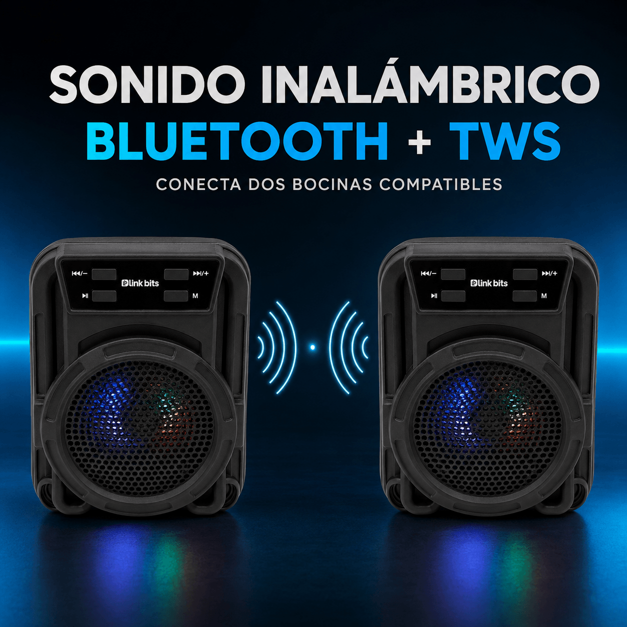 Bocina Link Bits inalámbrica bluetooth, radio FM, USB y microSD. 3 pulgadas — imagen 2