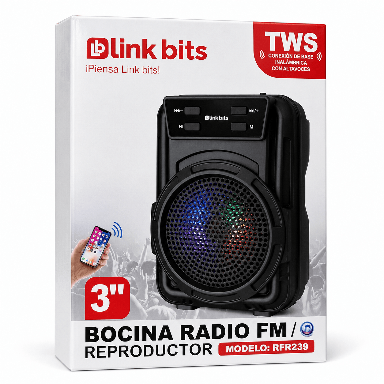 Bocina Link Bits inalámbrica bluetooth, radio FM, USB y microSD. 3 pulgadas — imagen 6