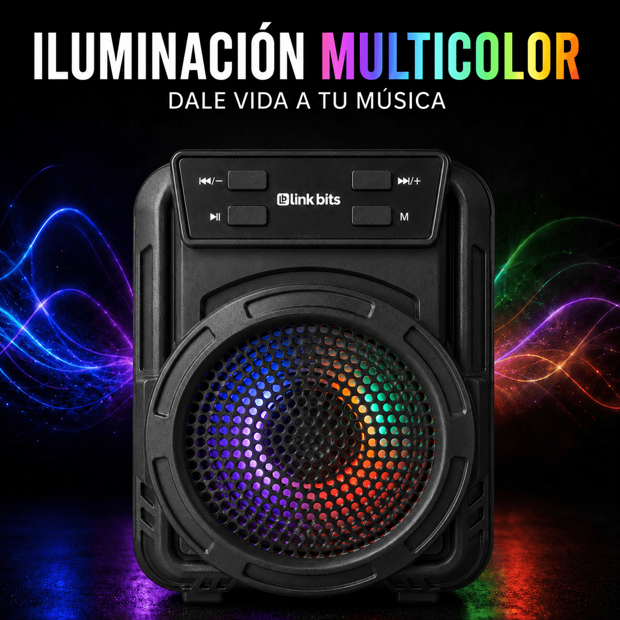 Bocina Link Bits inalámbrica bluetooth, radio FM, USB y microSD. 3 pulgadas — imagen 3