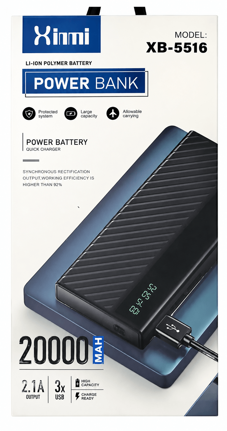 Power bank de 20000mah con entrada 2.1a, lampara y 3 puertos usb — imagen 6